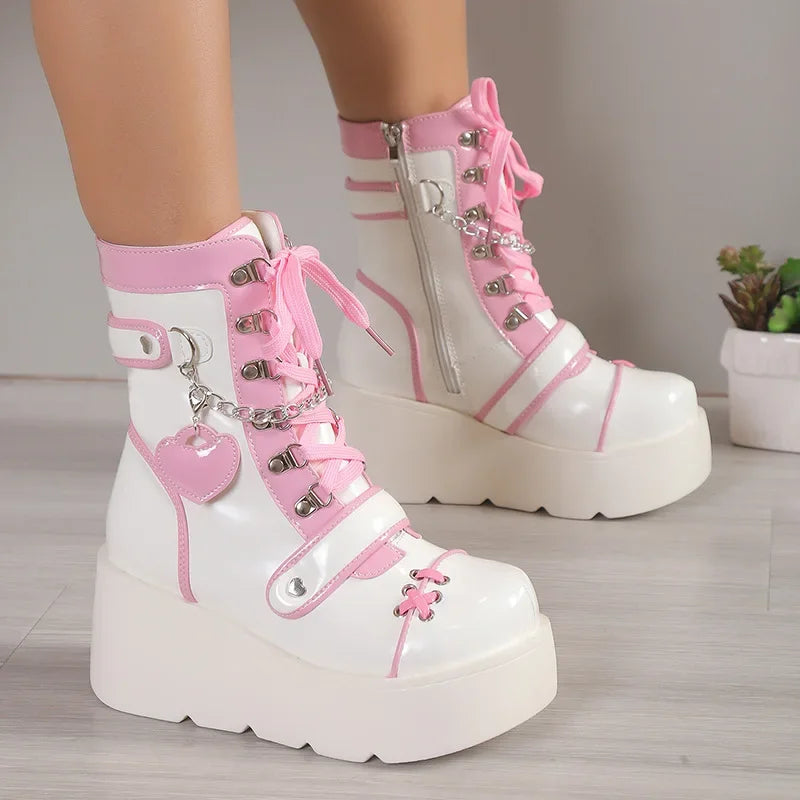Women’s Gothic Vampire Platform Lace-Up Motorcycle Ankle Boots