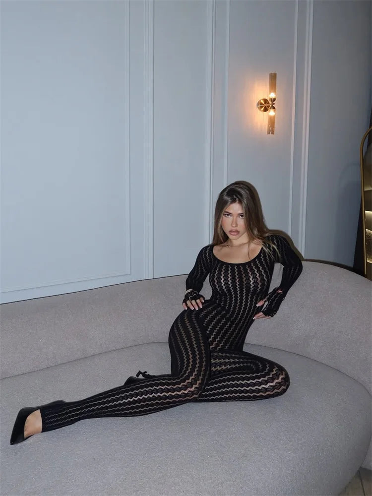 See-Through Sexy Black Jumpsuit for Women – Wrap Hollow Out Summer Romper