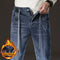 Warm Winter Fleece-Lined Jeans | Men's Slim Straight Light Blue Denim