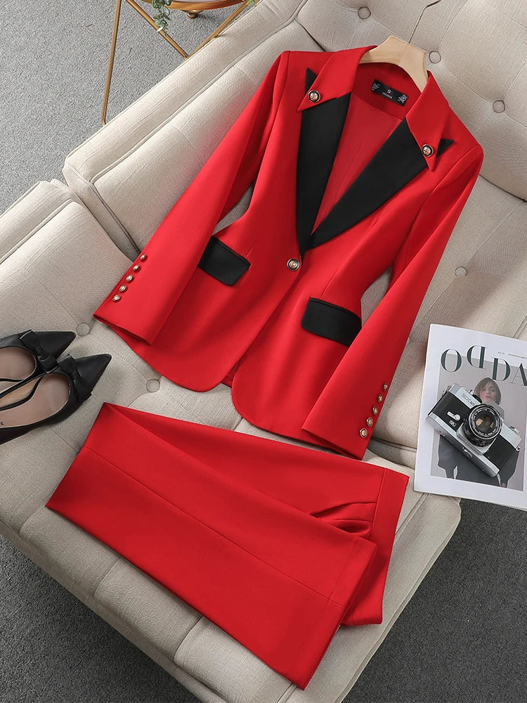 Women's 2-Piece Formal Pant Suit – Slim Fit Business Work Blazer & Trouser Set