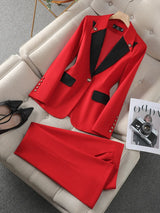 Women's 2-Piece Formal Pant Suit – Slim Fit Business Work Blazer & Trouser Set