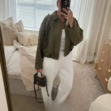 High Street Fashion Suede Bomber Coat - Lapel Long Sleeve Winter Jacket