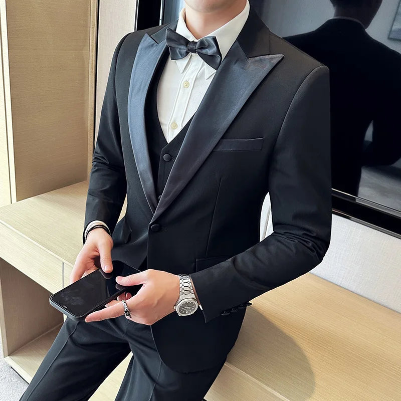 3-Piece Men’s High-End Smoking Suit – Slim Fit Boutique Jacket, Vest & Pants Set