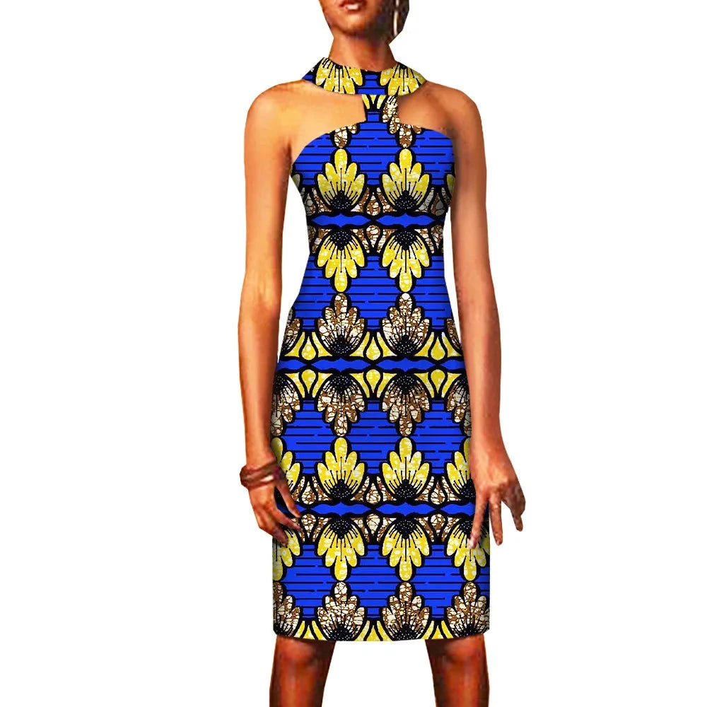 Ärmelloses Ankara Bodycon Sommer Mini-Kleid im afrikanischen Stil für Damen