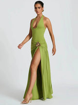 The "Ultraviolet" 2-Piece Set: A Seductive Halter Bodysuit Paired with a High-Waist Ruched Maxi Skirt