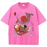 Ramen Nudeln gewaschenes Baumwoll-T-Shirt | Harajuku Grafik-T-Shirt für Damen