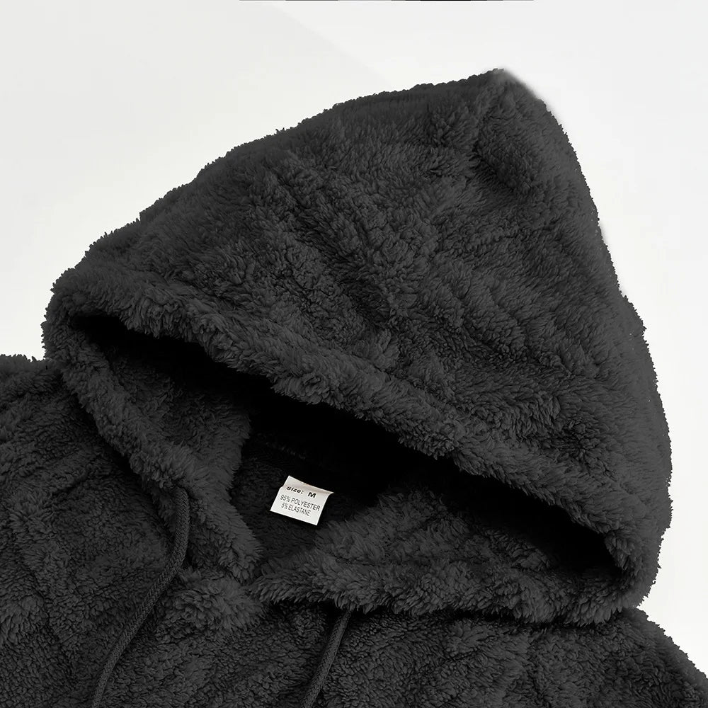 Herren Jacquard-Kapuzenpullover – Doppelseitiger Samt-Thermo-Pullover