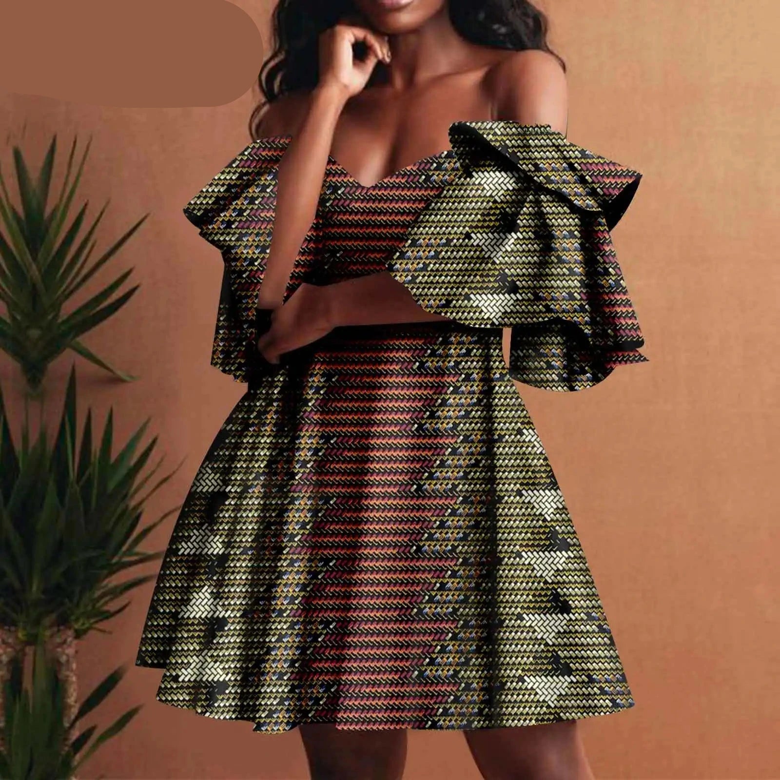 African Off-Shoulder Mini Dress High-Waist Ankara Party Dress For Women