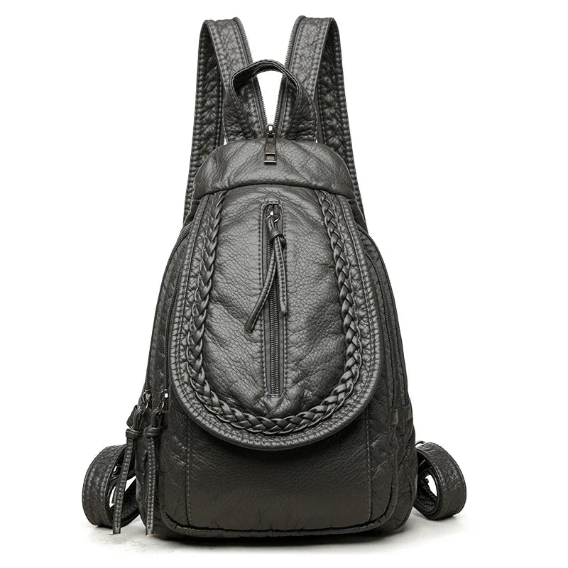 Hochwertiger kleiner Rucksack aus weichem Leder | Damen-Umhängetasche mit mehreren Fächern