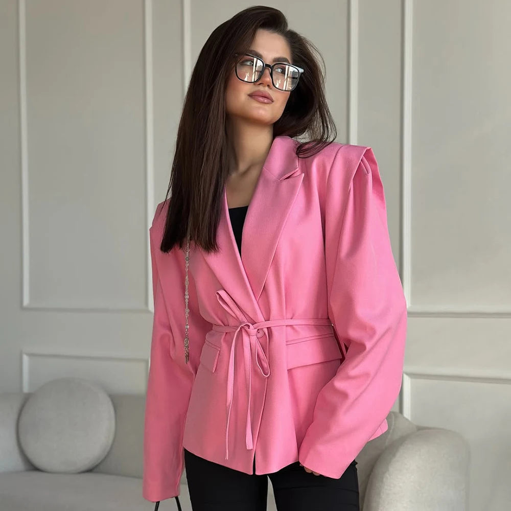 Damenmode-Blazer – Eleganter Schnür-Loose-Mantel, lässige Patchwork-Pendlerjacke