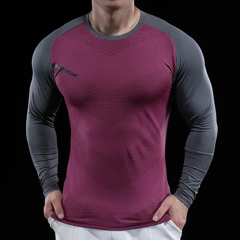 Men’s Gym Fitness Display Long Sleeve T-Shirt | Elastic Moisture Wicking Tights