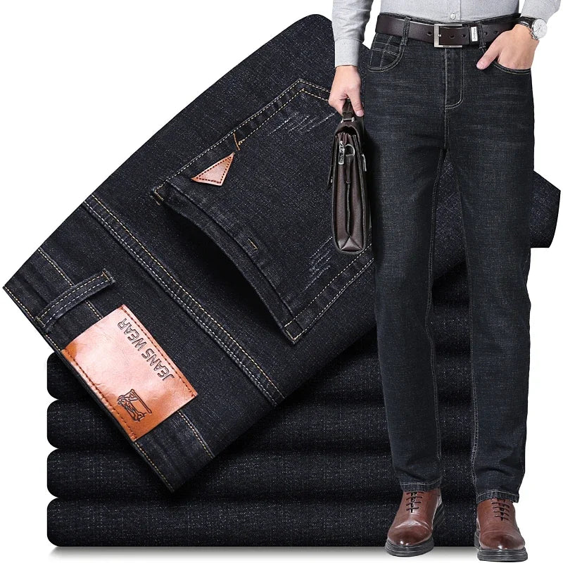 Men's Slim Fashion Denim Jeans | High-Quality Elastic Black & Blue Pants