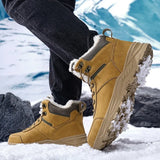 Herren Handgemachte Winterstiefel - Wasserdichte Thermoschneestiefel mit rutschfester Gummisohle und warmem Plüschfutter