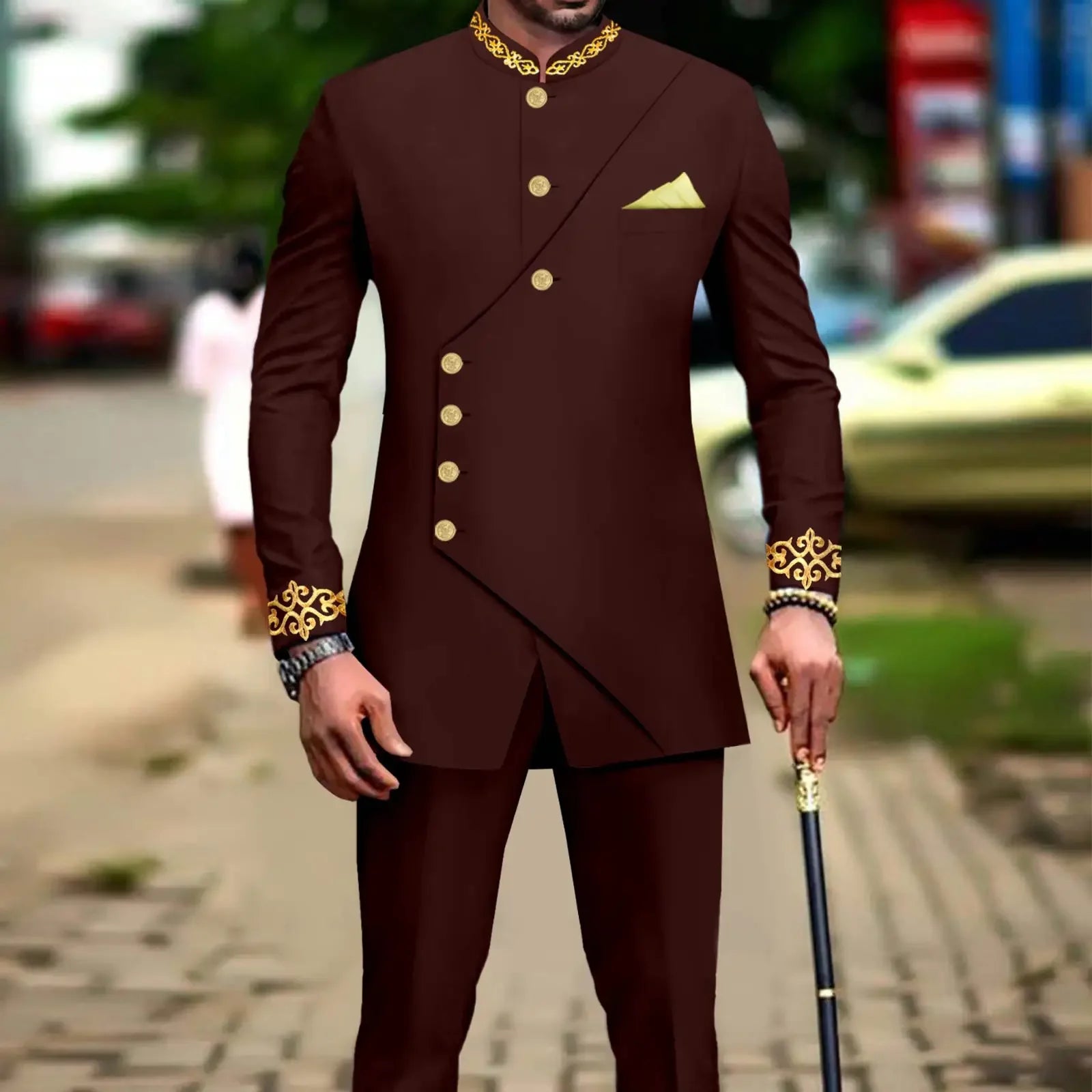 African Slim Fit Men Double Breasted Embroidery Blazer & Matching Pants Set