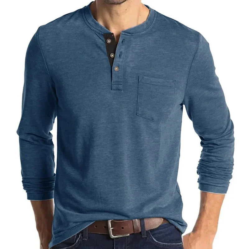 Europäische und amerikanische Herren Langarm Rundhals-T-Shirts Amazon Herren Base Layer Top Außenhandel Herren T-Shirt Henry-Kragen