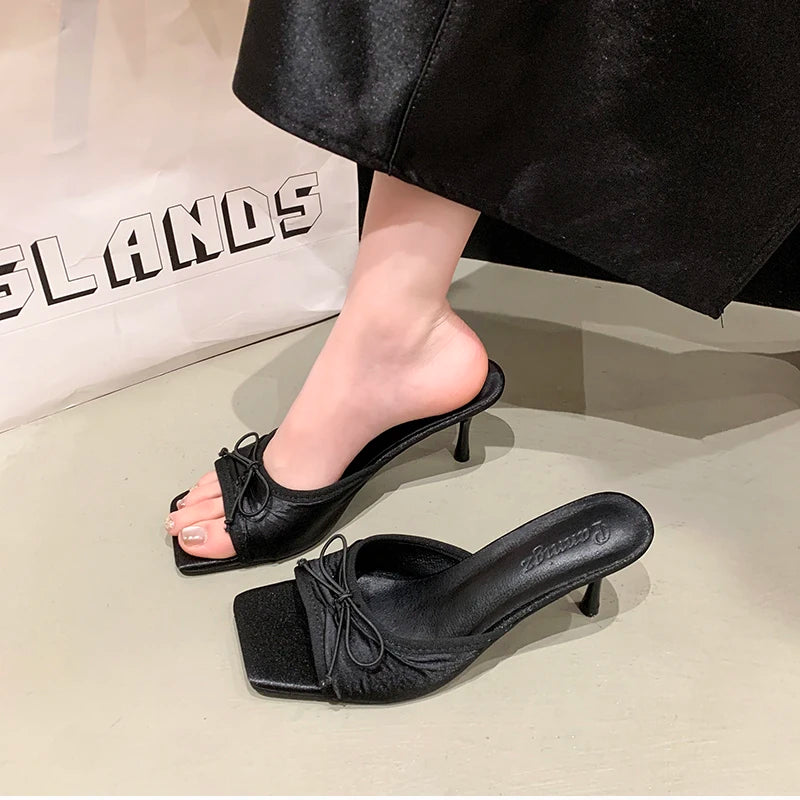 Summer Floral High Heels – Women’s Fashion Square Toe Slippers