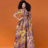 Afrikanisches Ankara Maxikleid für Damen | Halbarm High Waist Kleid mit traditionellem Print