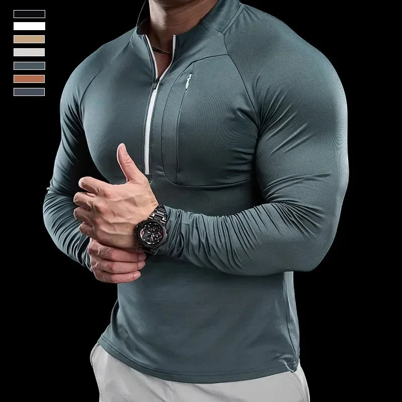 Herren schnelltrocknendes Langarm-Trainings-T-Shirt | Fitnessstudio-Lauf-Top