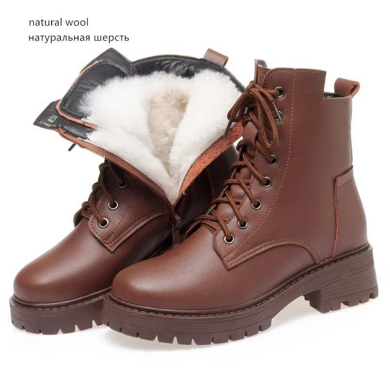 Damen-Schneestiefel aus echtem Leder – warm gefütterte Winterstiefel aus echter Wolle