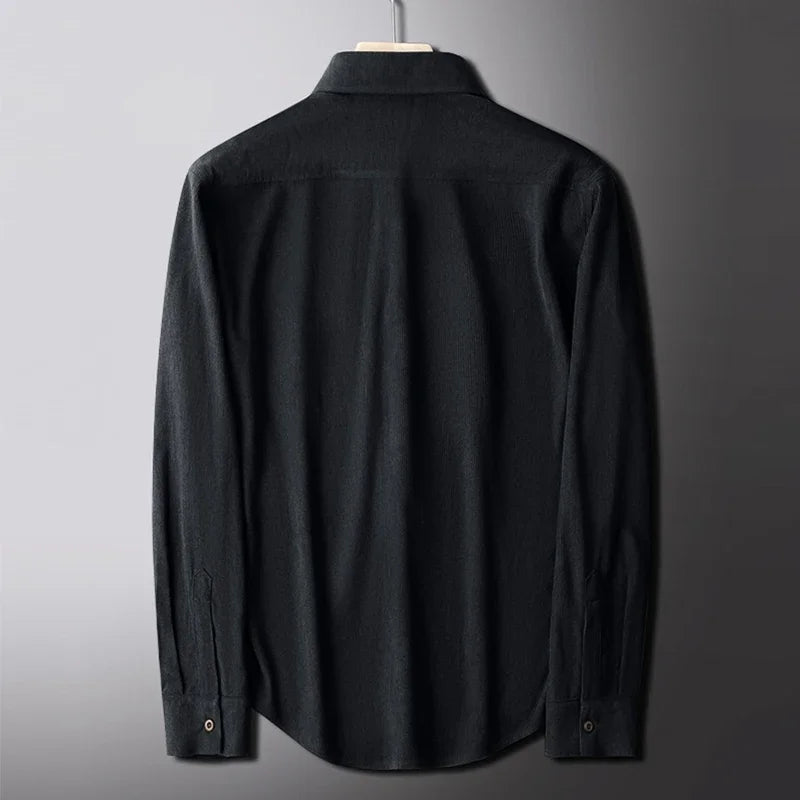 Men's Corduroy Long Sleeve Shirt – Autumn Winter Solid Color Casual Top
