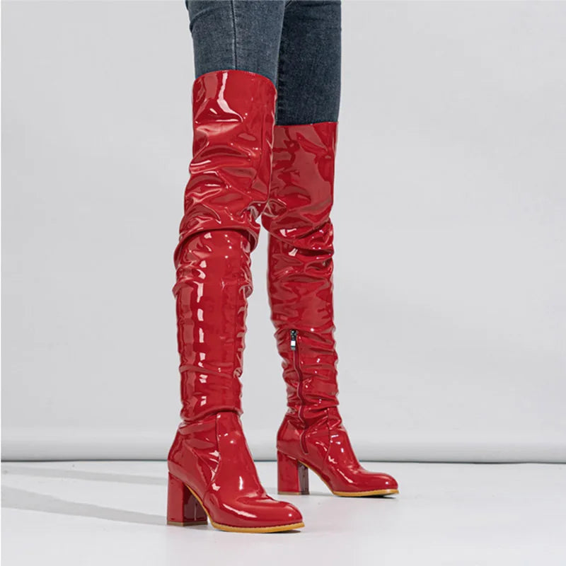 Women’s Patent Leather Over-The-Knee Boots – Sexy High Heel Thigh High Boots