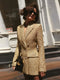 Women's Golden Sequin Blazer - Elegant V-Neck Double Breasted Evening Jacket, Slim Fit Formal Party Outerwear