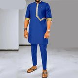 Herren Dashiki besticktes Kurzarmhemd und Ankara-Hosen-Set