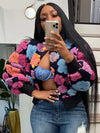 The Botanical Bloom: 3D Blumen-Patchwork-Jacke – Luxuriöser strukturierter Puffärmel-Mantel