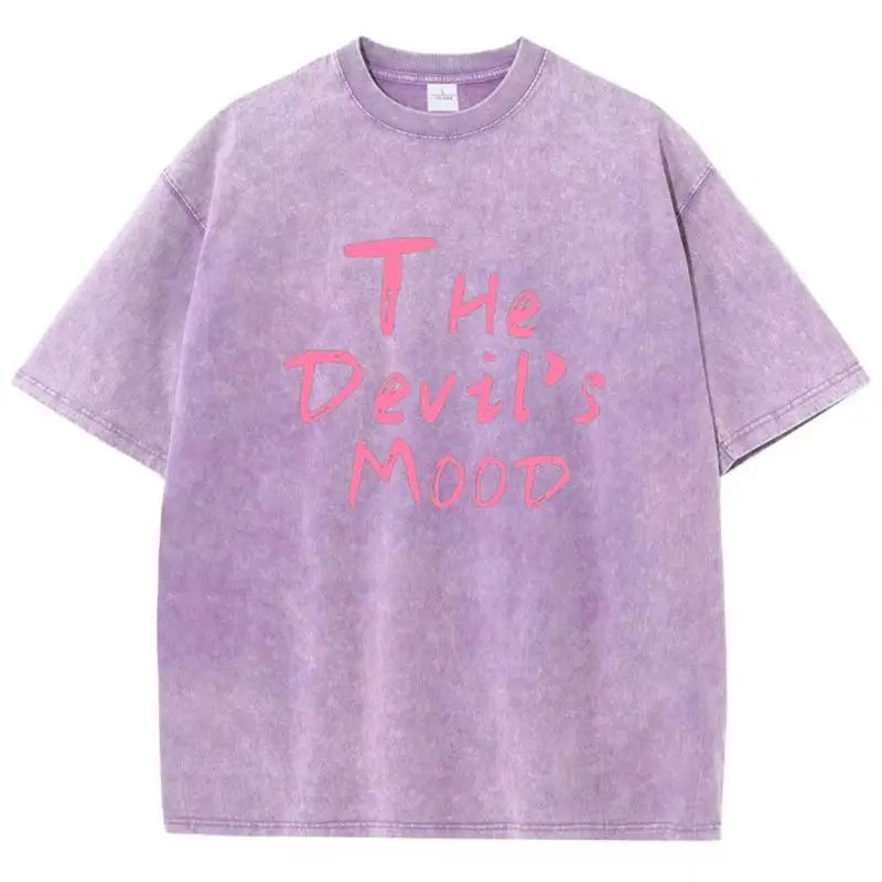 Damen Oversized Washed Cotton Top mit dunklem ästhetischem Letter Print