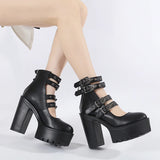 Women's Goth Platform Block Heels: Buckle Strap Mary Jane Pumps with Back Zipper
