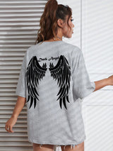 Damen T-Shirt mit dunklem Engelsflügel-Grafik – 100 % Baumwolle, lockere Passform, Hip Hop Streetwear