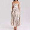 Women's Elegant Beige Floral Print Midi Dress