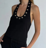 Damen-Metall-Hohl-Neckholder-Weste – Sexy Plunge Bodycon Camisole-Top