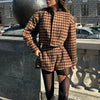 Plaid Women’s Zipper Jacket & High-Waist Pockets Shorts Spring Lady Office Suit Set