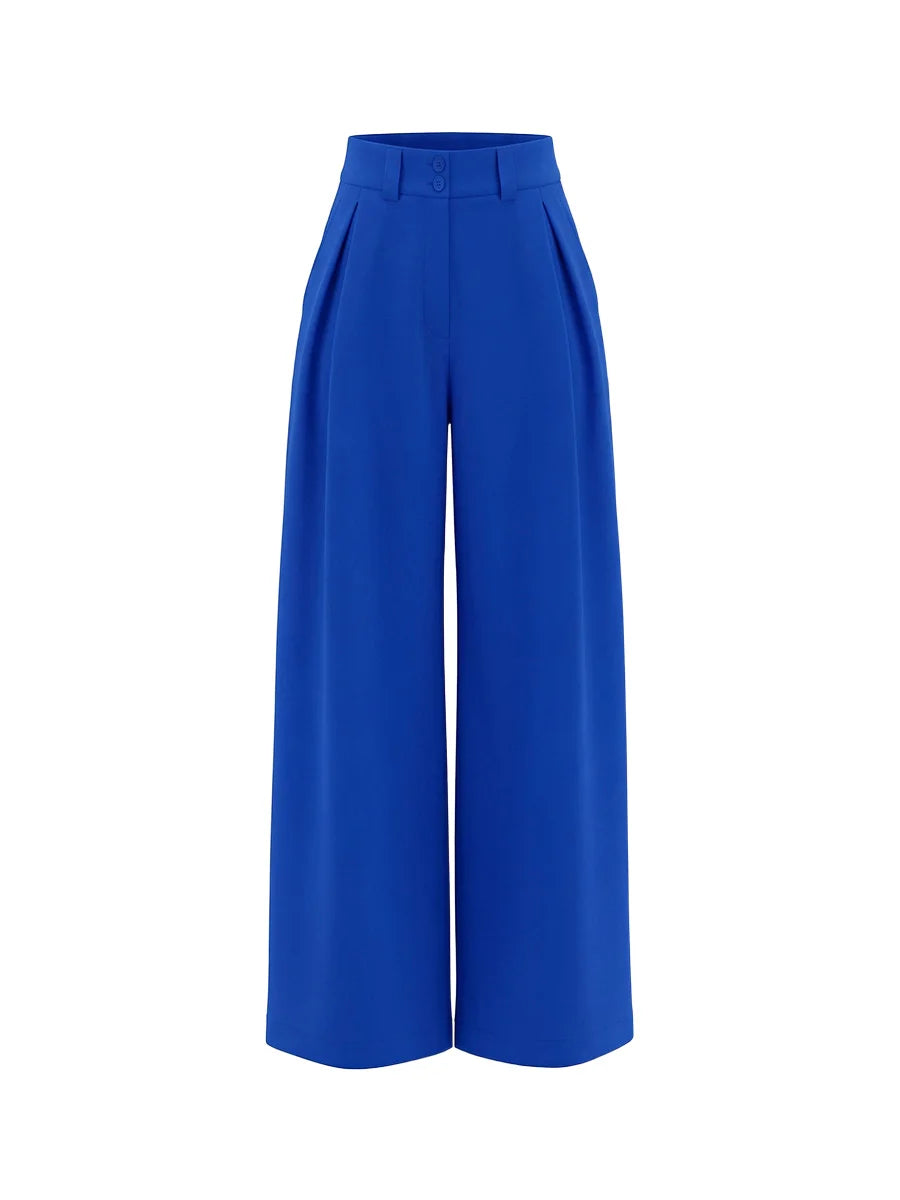 Women’s Formal 2-Piece Slim Fit Peplum Jacket & High-Waisted Wide-Leg Trousers