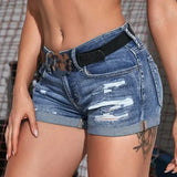 Women’s Split Hem Denim Sexy Mid-Waist Summer Beach Cut-Offs – Slim Fit Elastic Jean Shorts