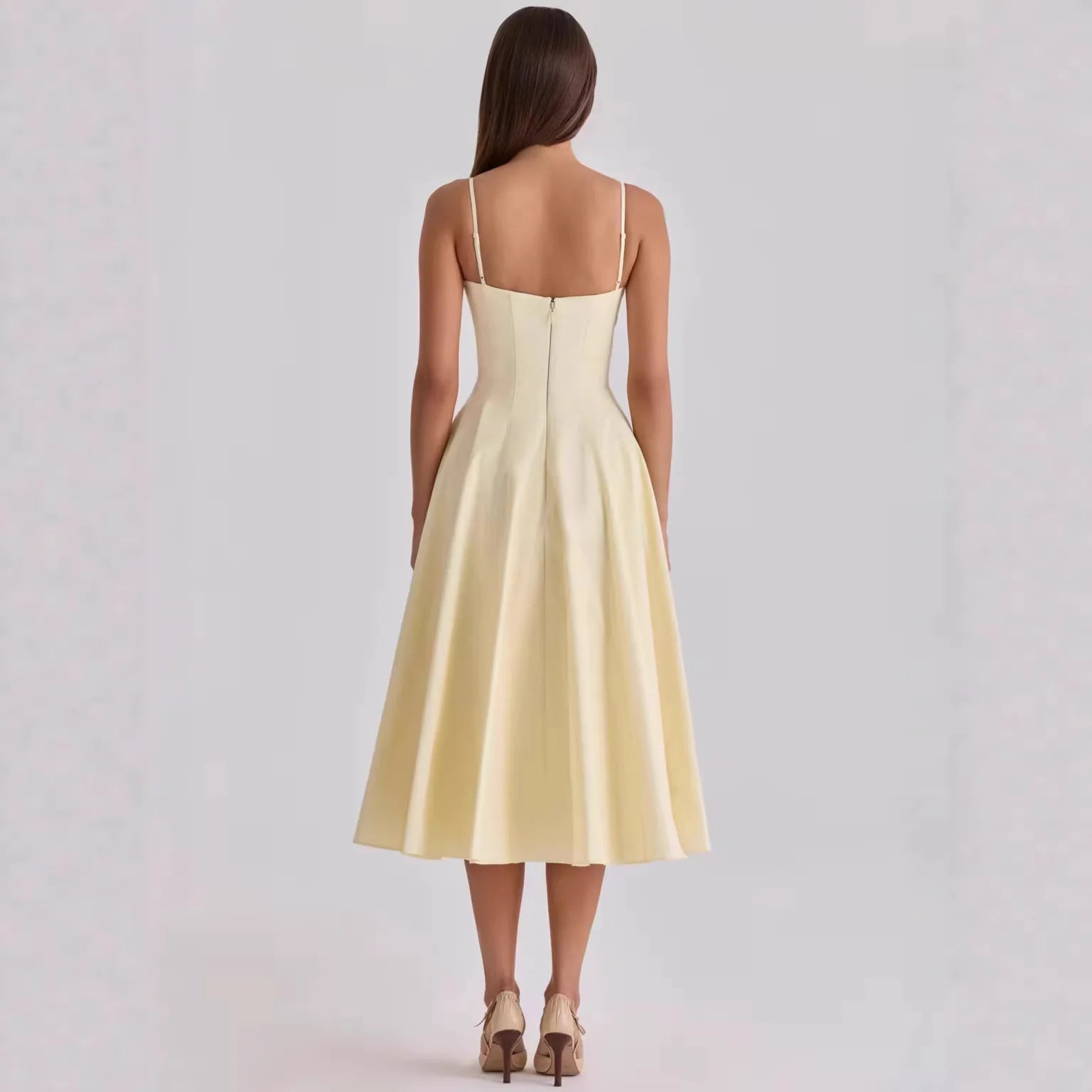 Women's Elegant Yellow Sweetheart Midi Dress