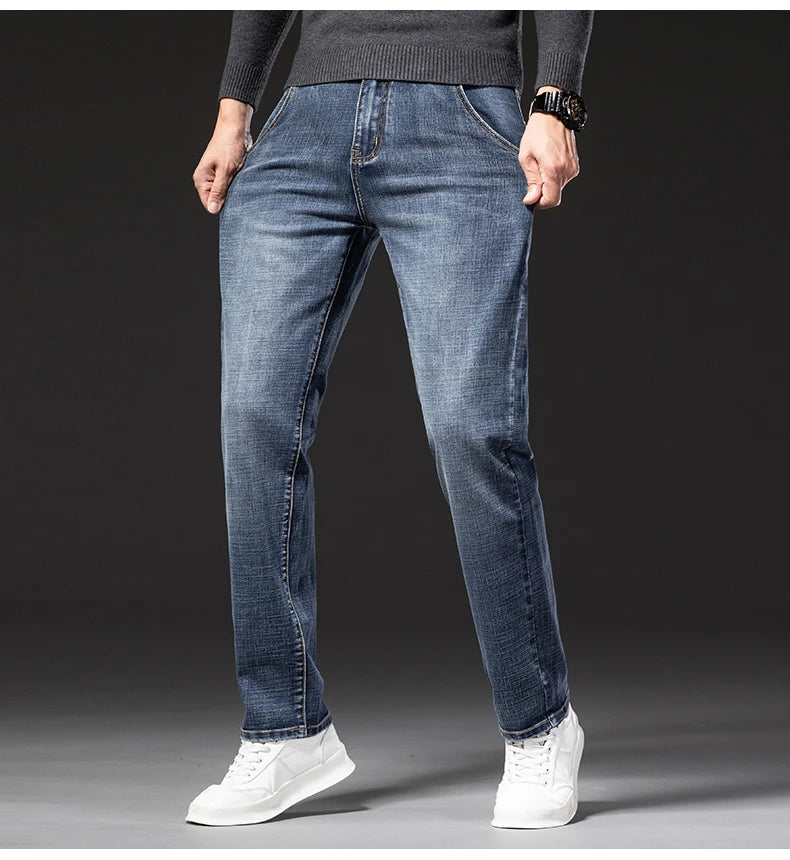 Herren Business Loose Straight Jeans | Fashion Stretch Denim Marken Hosen