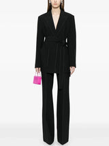 Designer Contrast Stitching Suit Set | Women’s Belted Blazer & Tailored Pants