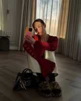 Knitwear Hollow Out Women’s V-Neck Long Sleeve See-Through Cropped Top