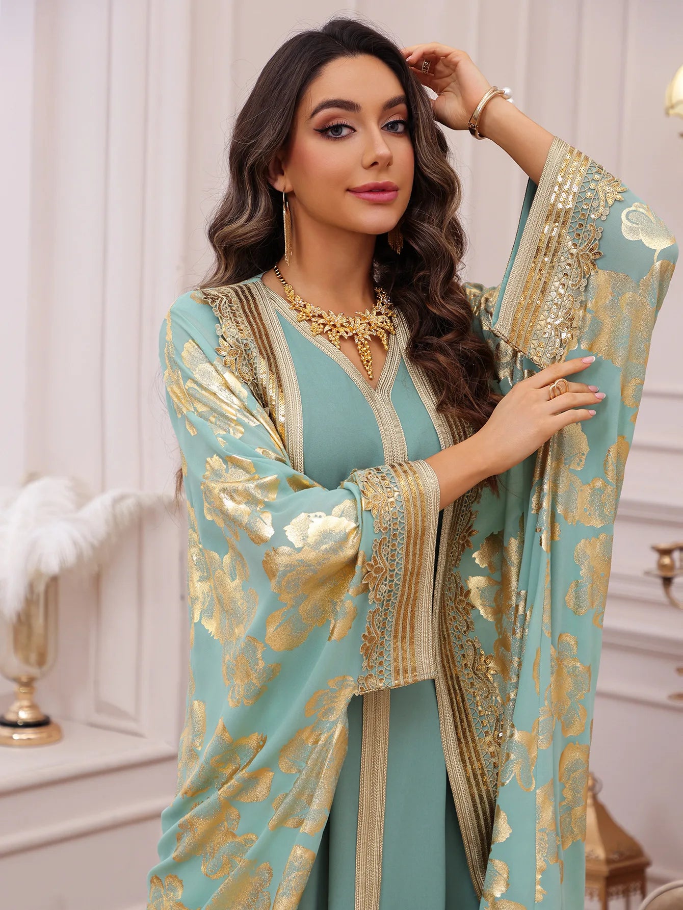 The "Emerald Heritage" Abaya – Signature Embroidered Party Jalabiya – Boutique Green Ramadan Kaftan