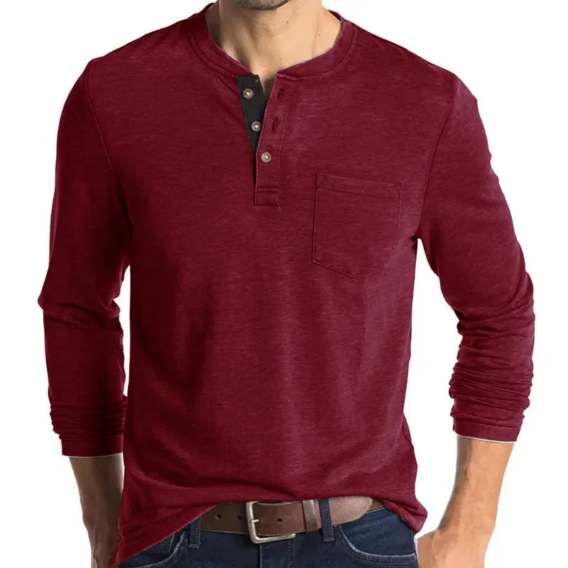 Europäische und amerikanische Herren Langarm Rundhals-T-Shirts Amazon Herren Base Layer Top Außenhandel Herren T-Shirt Henry-Kragen