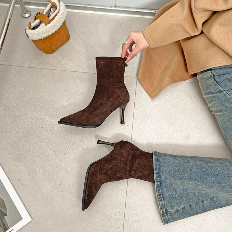 Women's Elegant Pointed Toe High Heel Ankle Boots