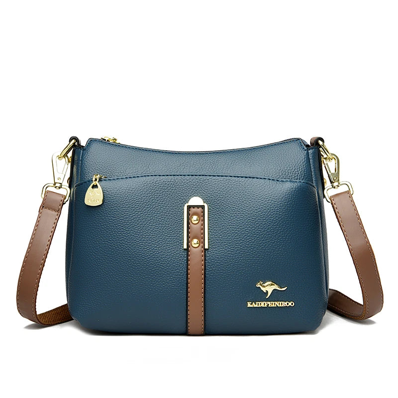 Designer-Schultertasche aus weichem Premium-Leder mit drei Fächern