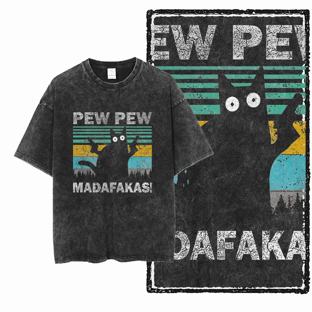 Acid Washed Cat Graphic T-Shirt | Unisex Exclusive Streetwear Tee