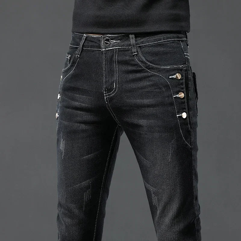 Vintage Snowflake Wash Jeans | Men's Designer Korean Fashion Slim Denim
