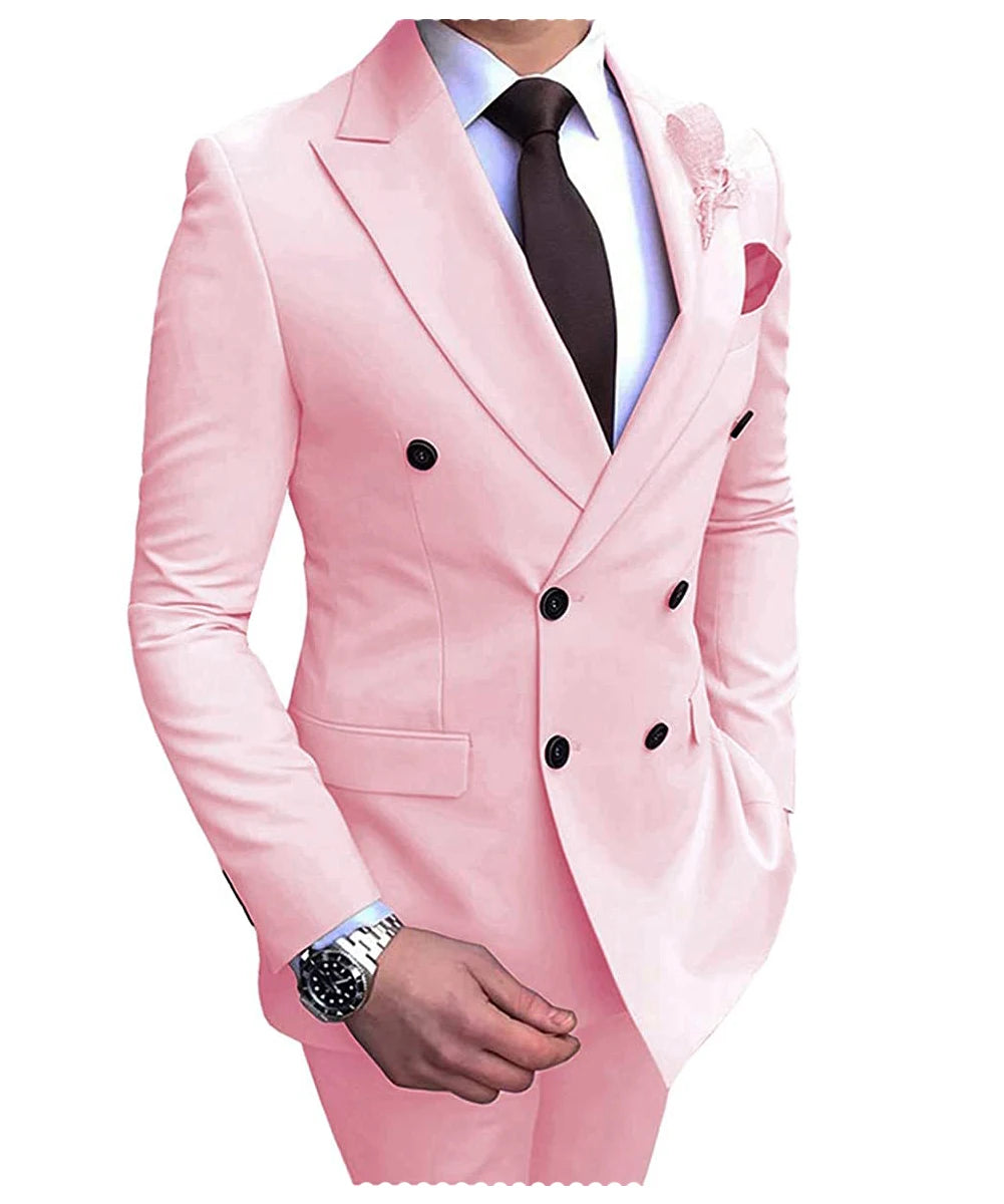 Herren Zweiteiliger Zweireiher-Anzug – Slim Fit Sakko mit fallendem Revers, legerer Smoking