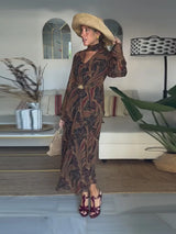Damen lässiges Maxikleid mit Blumenprint und Schluppenkragen – Elegantes Langarmkleid