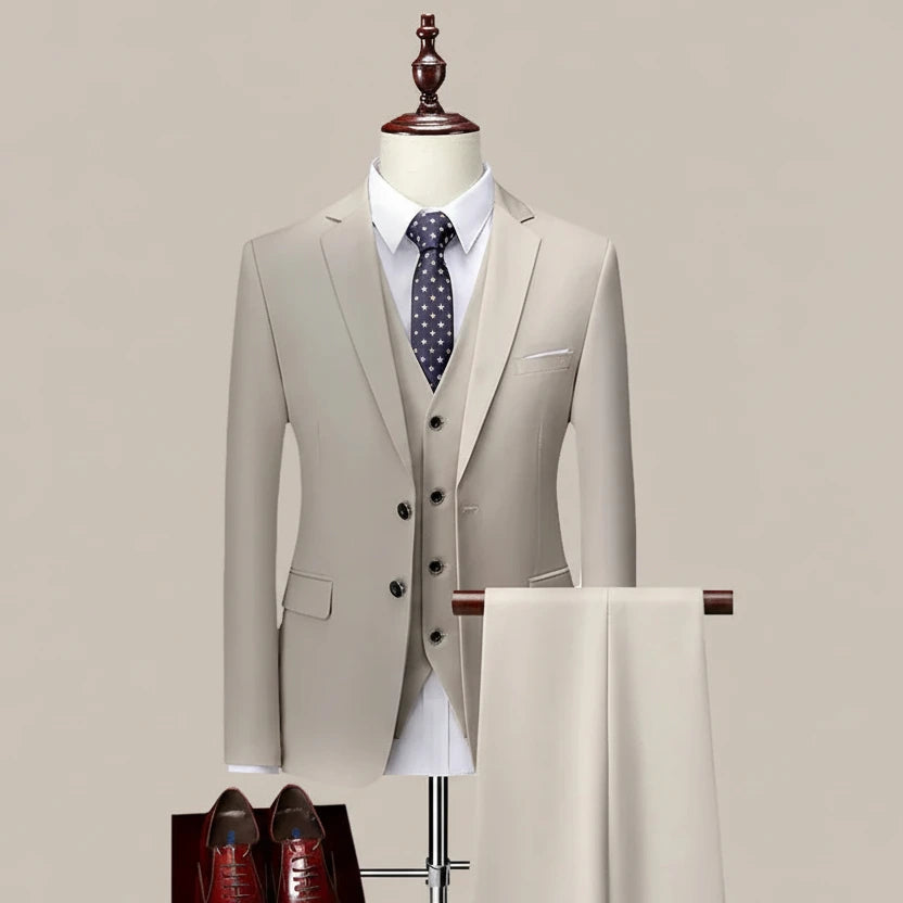 Herren 3-teiliger High-End Anzug – Slim Fit Business-Anzug unifarben