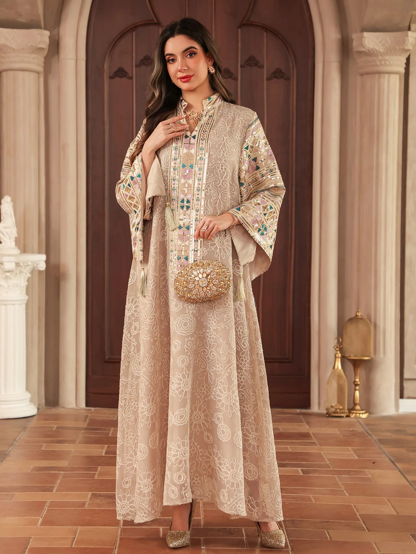 Women’s Embroidered Abaya for Party | Elegant Muslim Jalabiya Morocco Kaftan